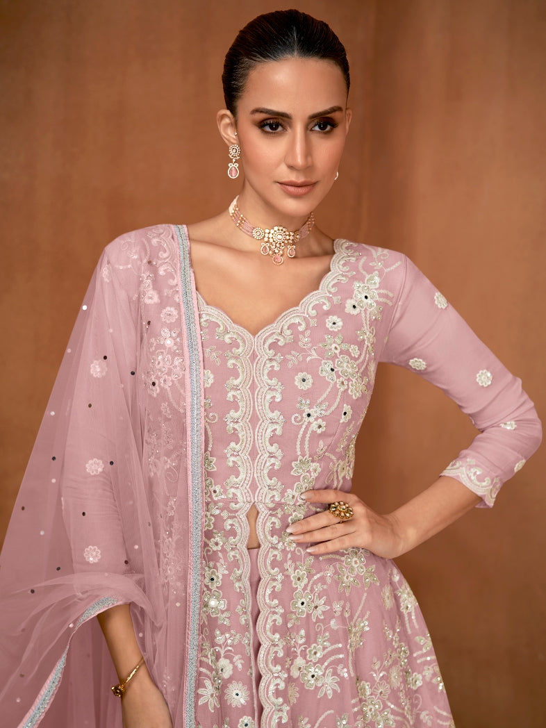Blush Pink Real Georgette Heavy Embroidered Sharara Suit with Dupatta