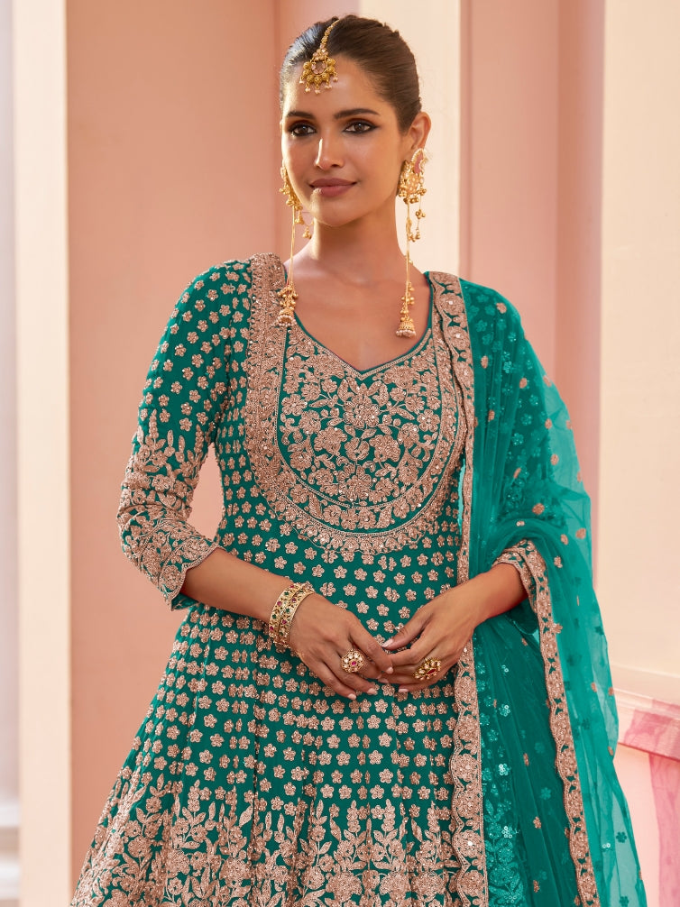 Mehendi Green Heavy Embroidered Real Georgette Sharara Suit