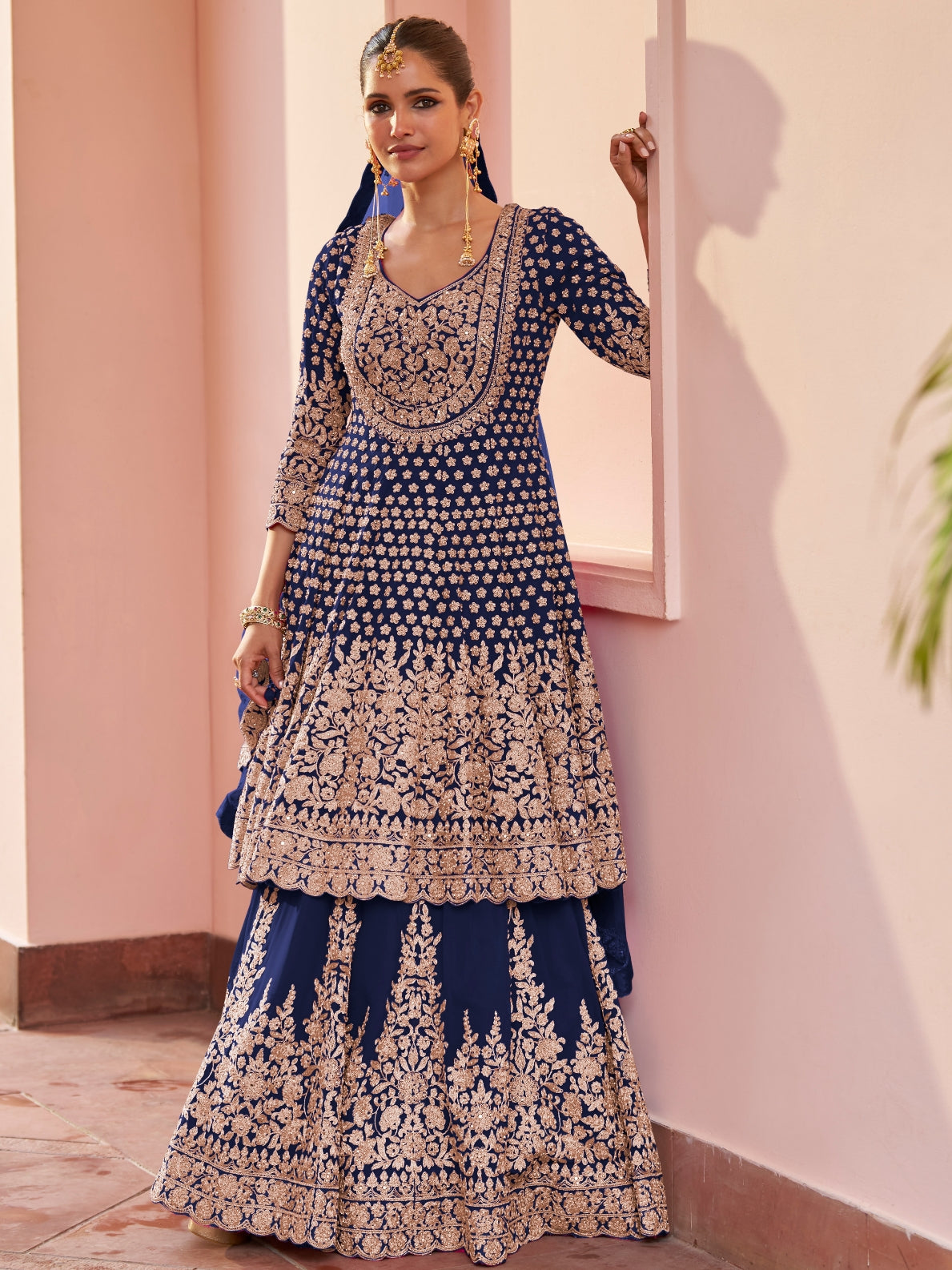 Navy Blue Bridal Style Real Georgette Sharara Suit