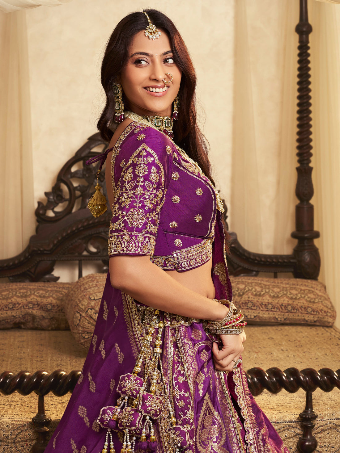 Royal Purple Banarasi Silk Lehenga with Heavy Zari Embroidery