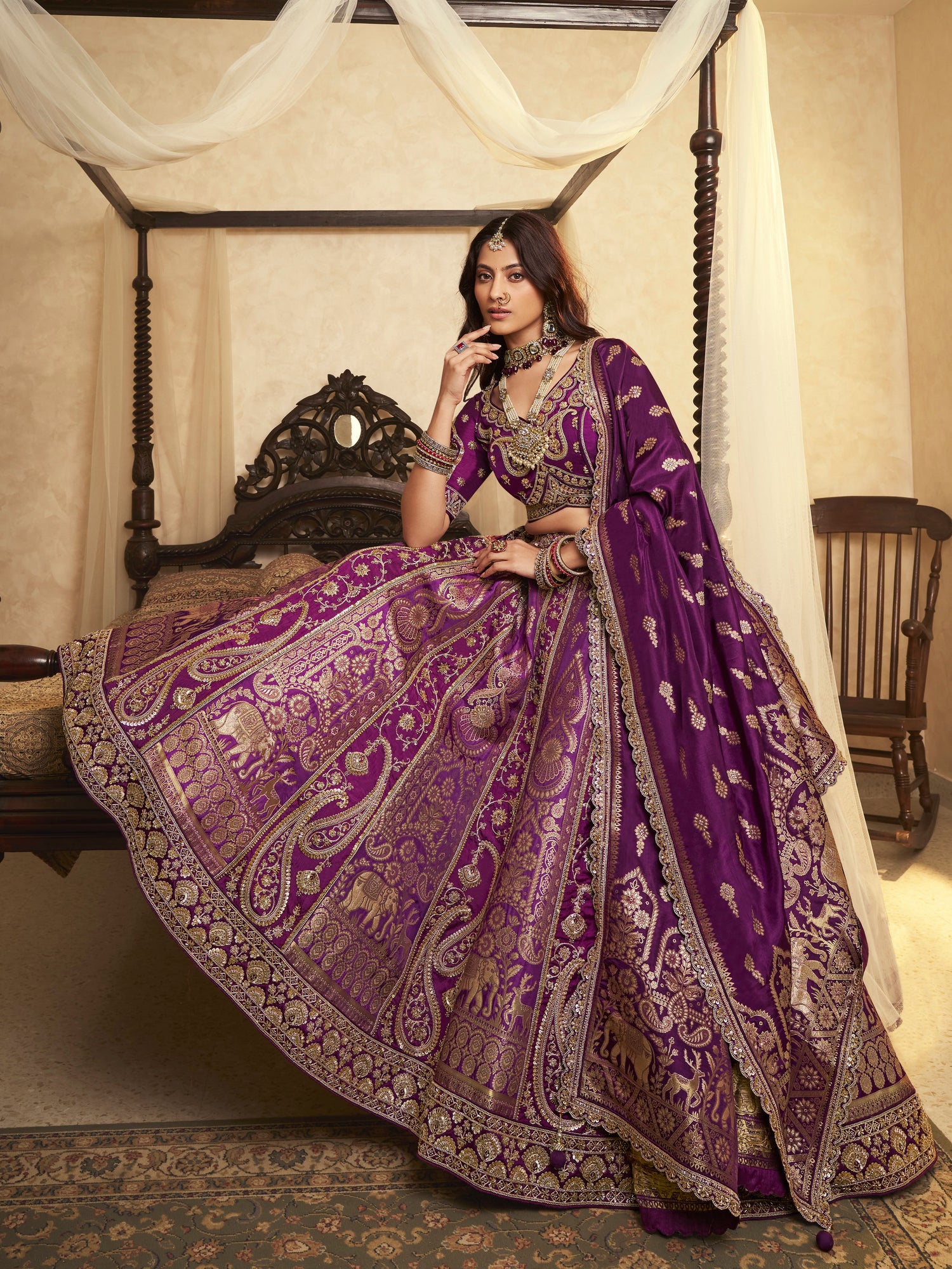 Royal Purple Banarasi Silk Lehenga with Heavy Zari Embroidery