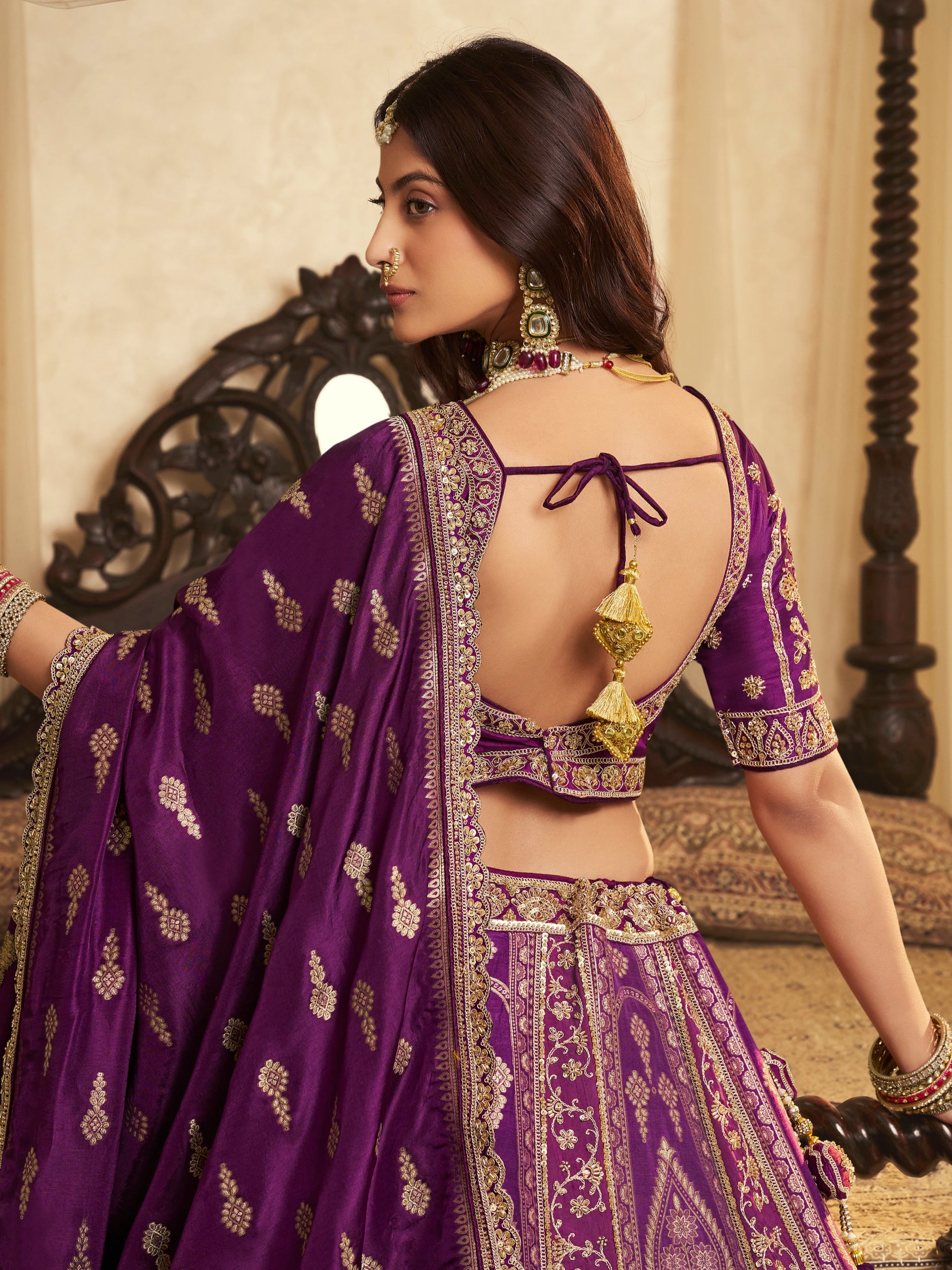 Royal Purple Banarasi Silk Lehenga with Heavy Zari Embroidery