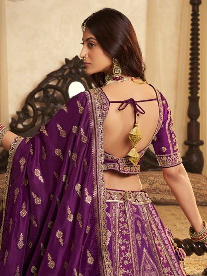 Royal Purple Banarasi Silk Lehenga with Heavy Zari Embroidery