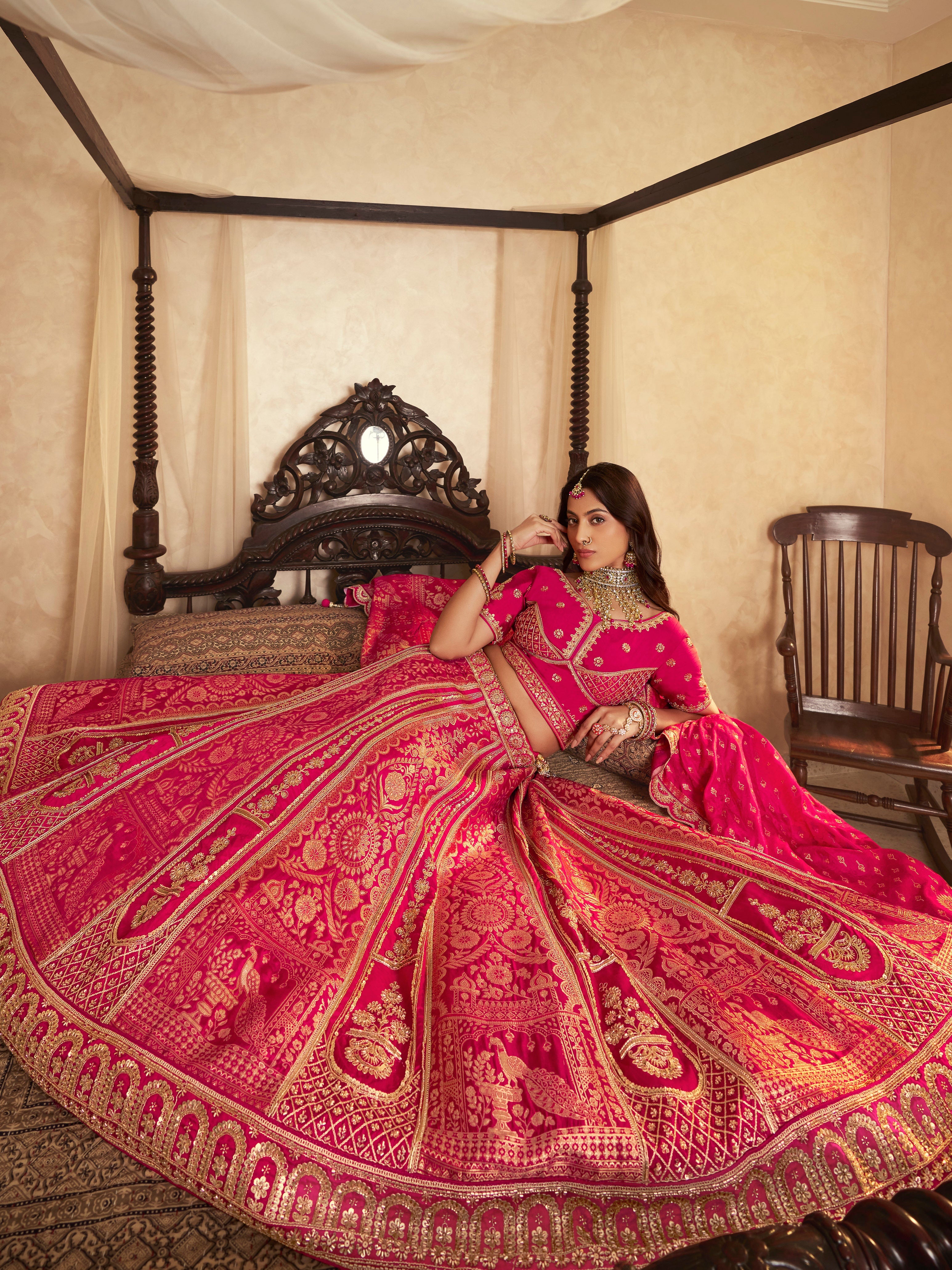 Rani Pink Banarasi Silk Lehenga with Swarovski &amp; Zari Work