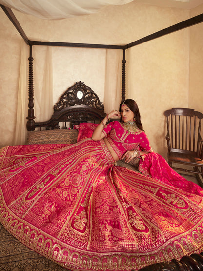 Rani Pink Banarasi Silk Lehenga with Swarovski &amp; Zari Work