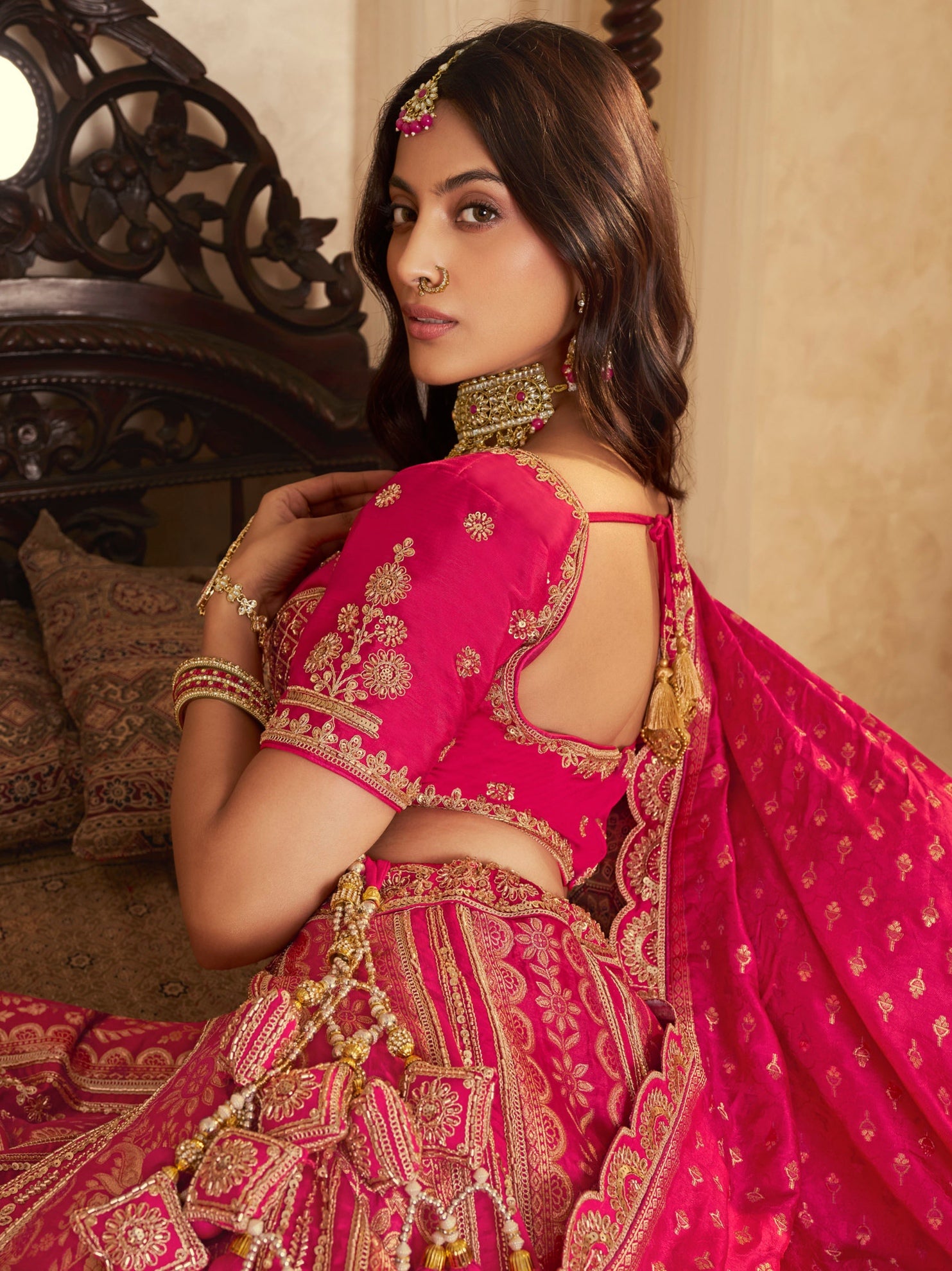 Rani Pink Banarasi Silk Lehenga with Swarovski &amp; Zari Work