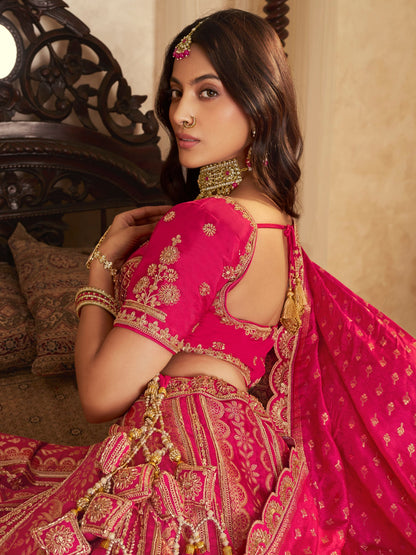 Rani Pink Banarasi Silk Lehenga with Swarovski &amp; Zari Work