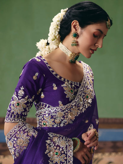 Royal Purple Wedding Saree with Heavy Embroidery Border