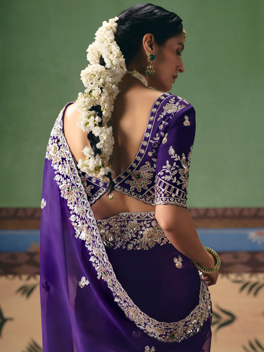Royal Purple Wedding Saree with Heavy Embroidery Border