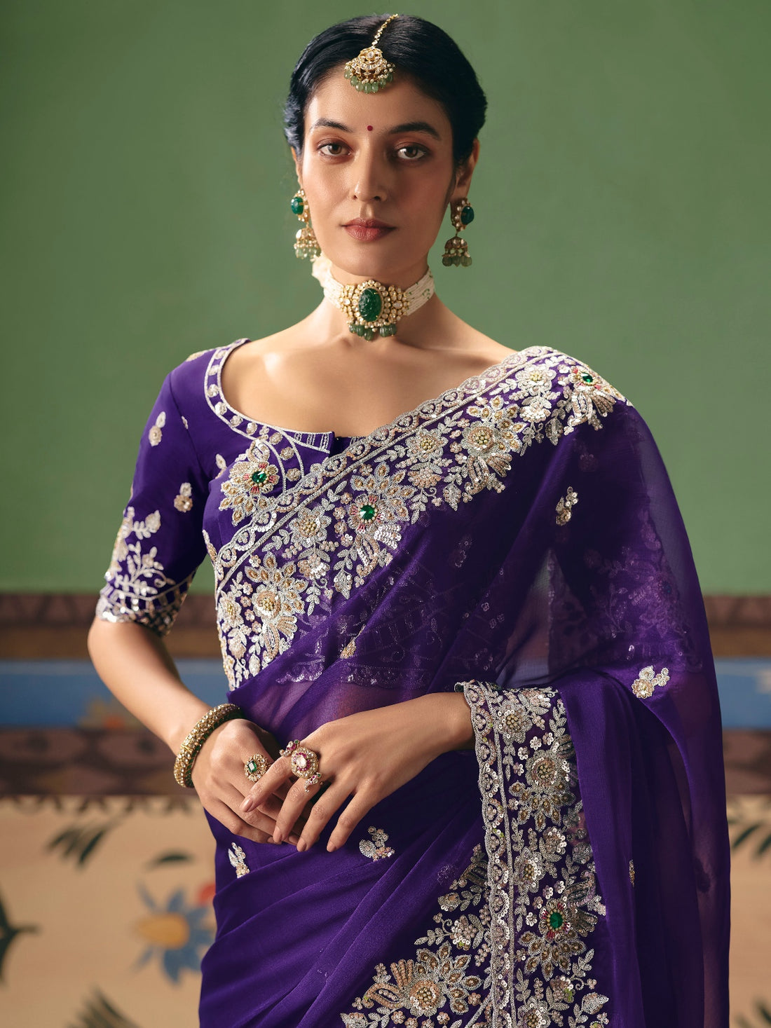 Royal Purple Wedding Saree with Heavy Embroidery Border