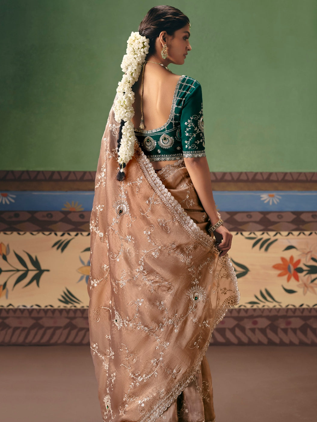 Beige Nude Designer Saree with Elegant Embroidery Work