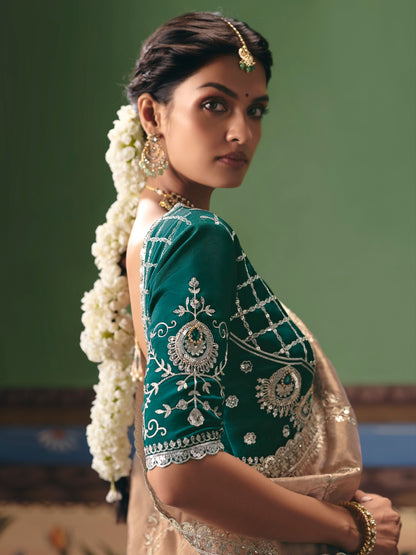 Beige Nude Designer Saree with Elegant Embroidery Work