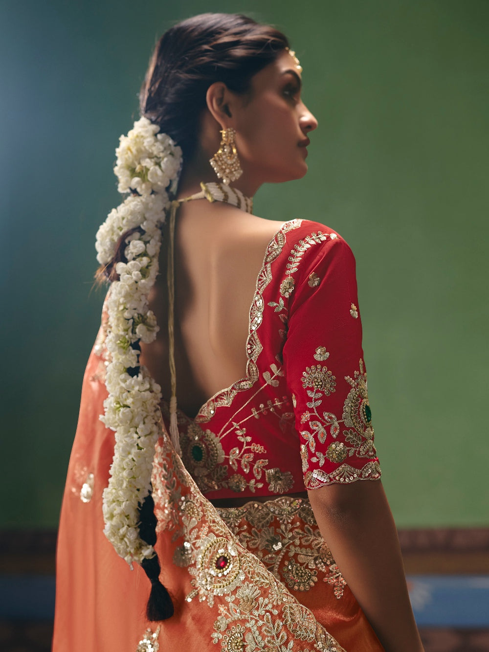 Orange Festive Saree with Heavy Embroidery &amp; Sequins