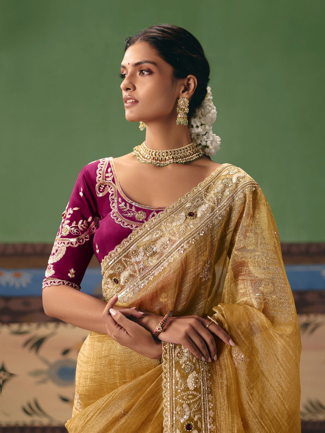 Mustard Yellow Designer Saree with Rich Embroidery Border