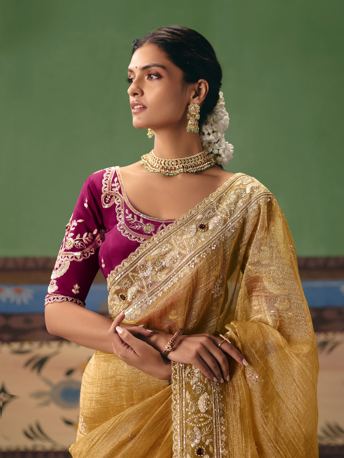 Mustard Yellow Designer Saree with Rich Embroidery Border