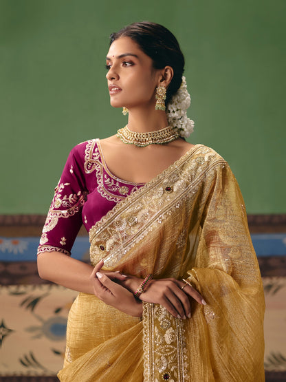 Mustard Yellow Designer Saree with Rich Embroidery Border