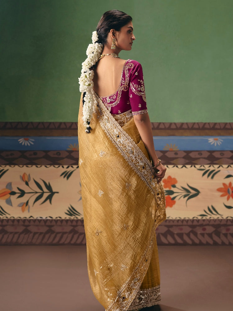 Mustard Yellow Designer Saree with Rich Embroidery Border
