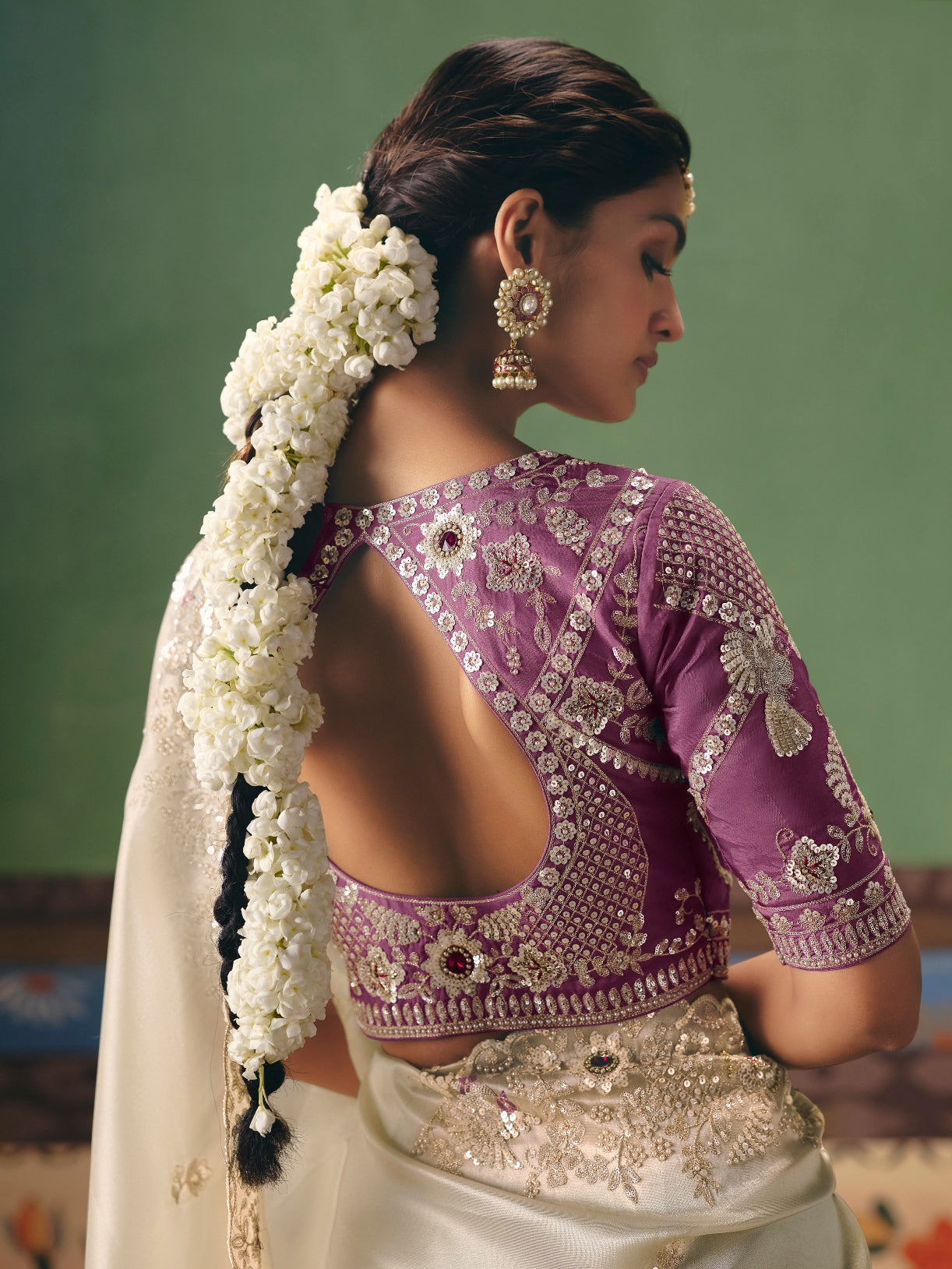 Ivory White Designer Saree with Heavy Embroidery &amp; Stone Work