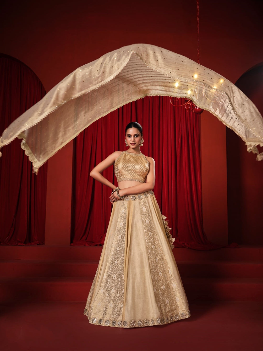 Gold Banarasi Lehenga Choli with Heavy Embroidery
