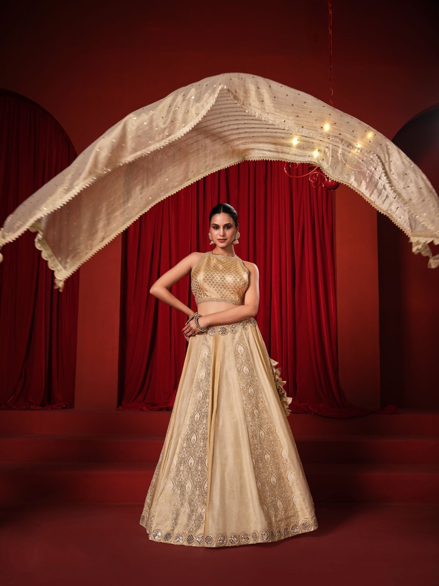 Gold Banarasi Lehenga Choli with Heavy Embroidery