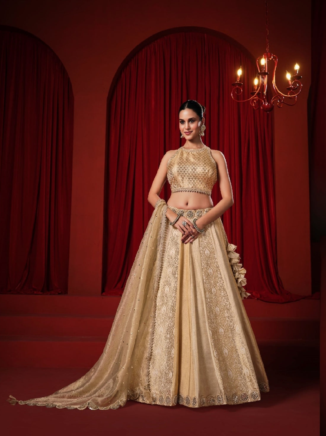 Gold Banarasi Lehenga Choli with Heavy Embroidery