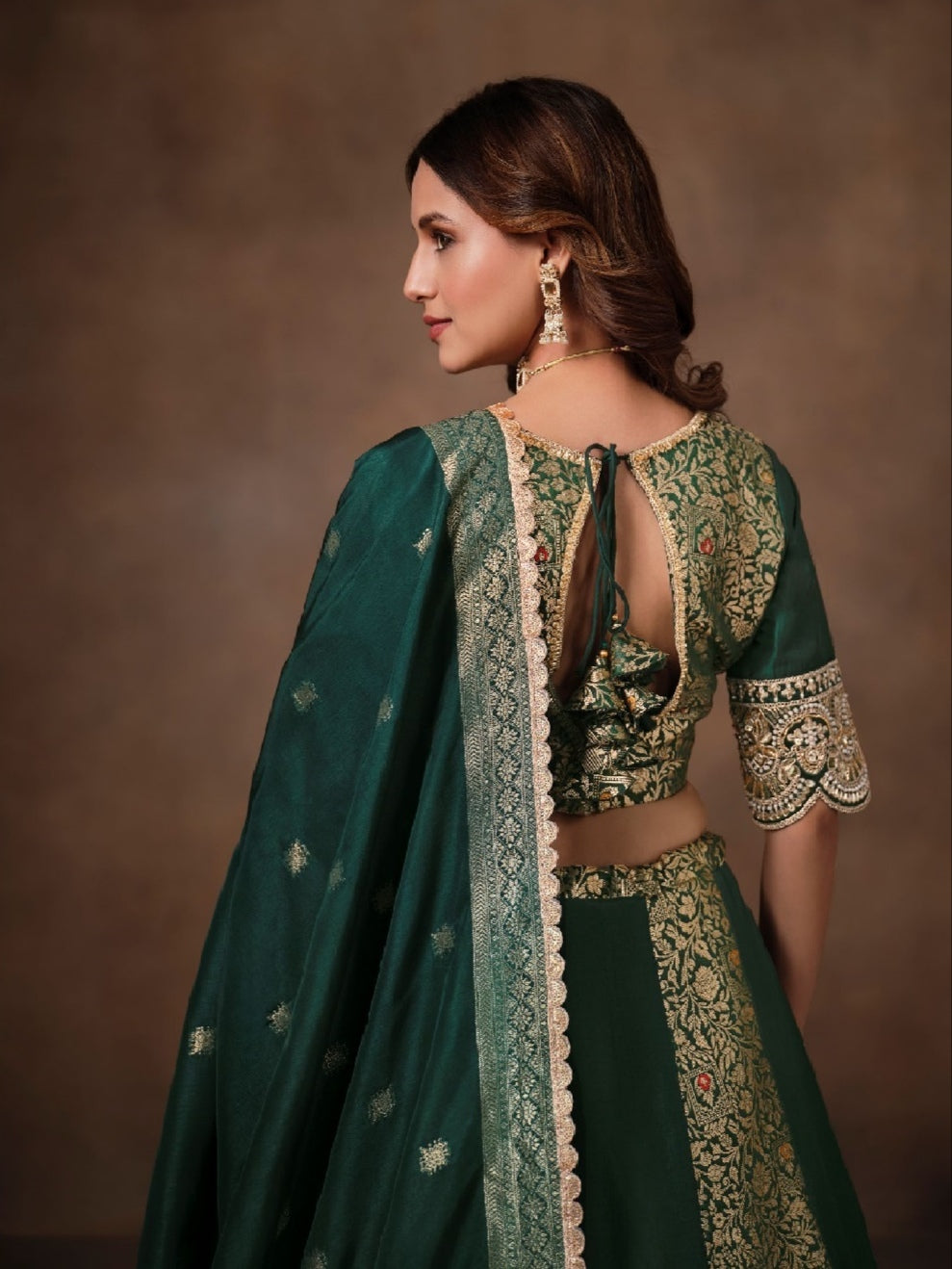 Dark Green Banarasi Lehenga Choli with Heavy Embroidery
