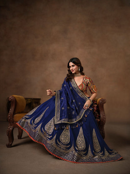 Navy Blue Banarasi Lehenga Choli with Heavy Embroidery