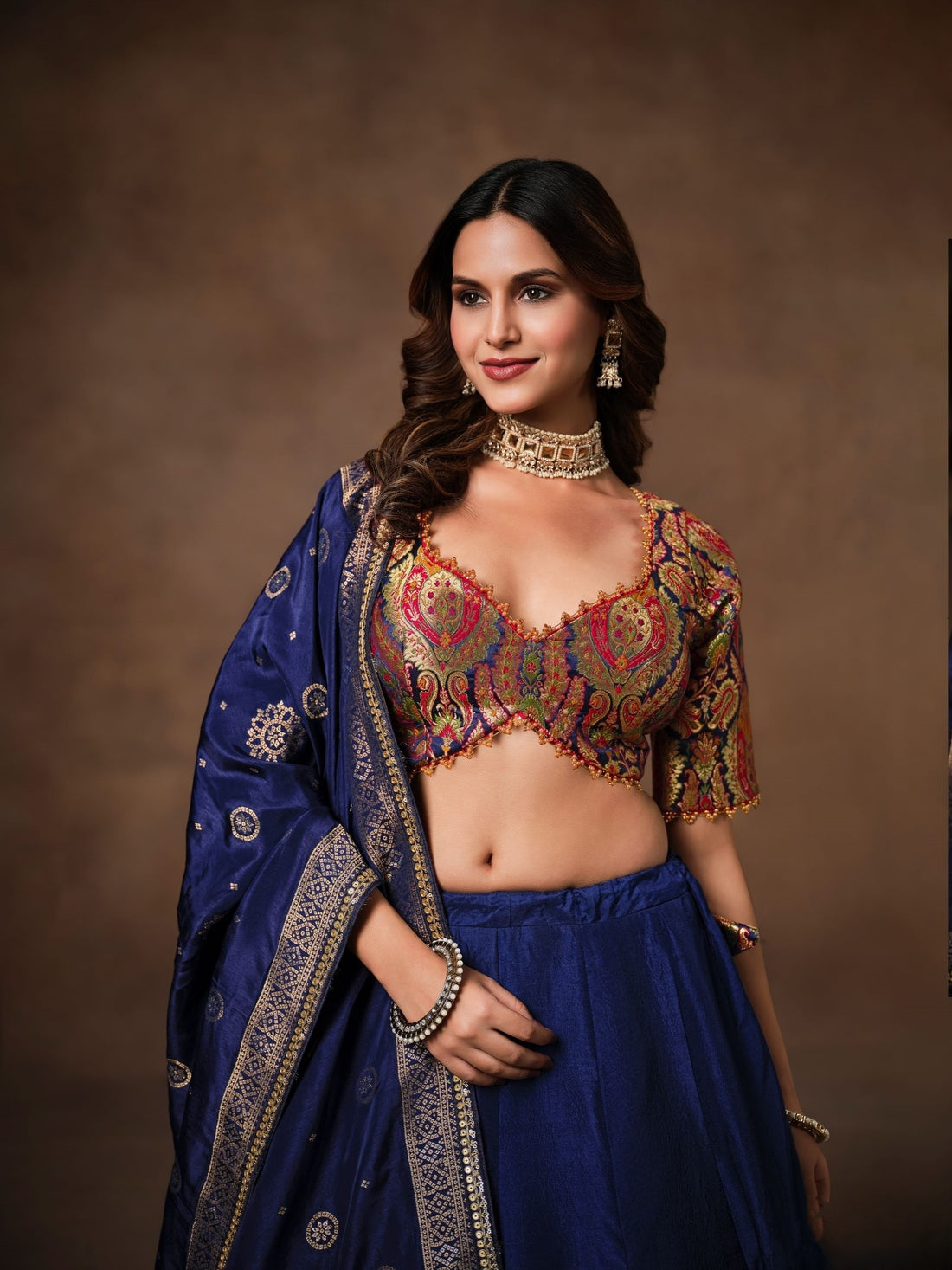 Navy Blue Banarasi Lehenga Choli with Heavy Embroidery