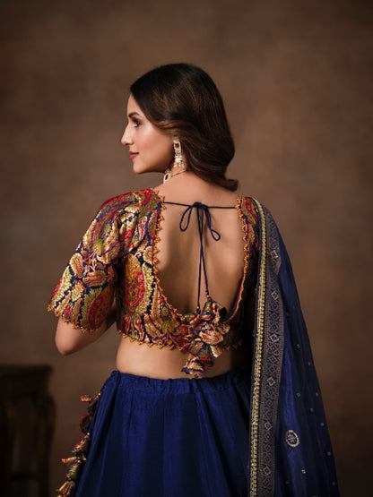 Navy Blue Banarasi Lehenga Choli with Heavy Embroidery