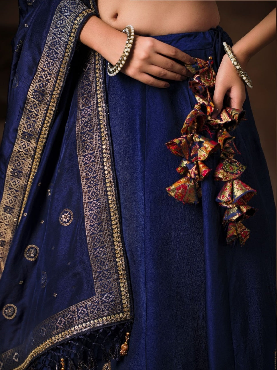 Navy Blue Banarasi Lehenga Choli with Heavy Embroidery