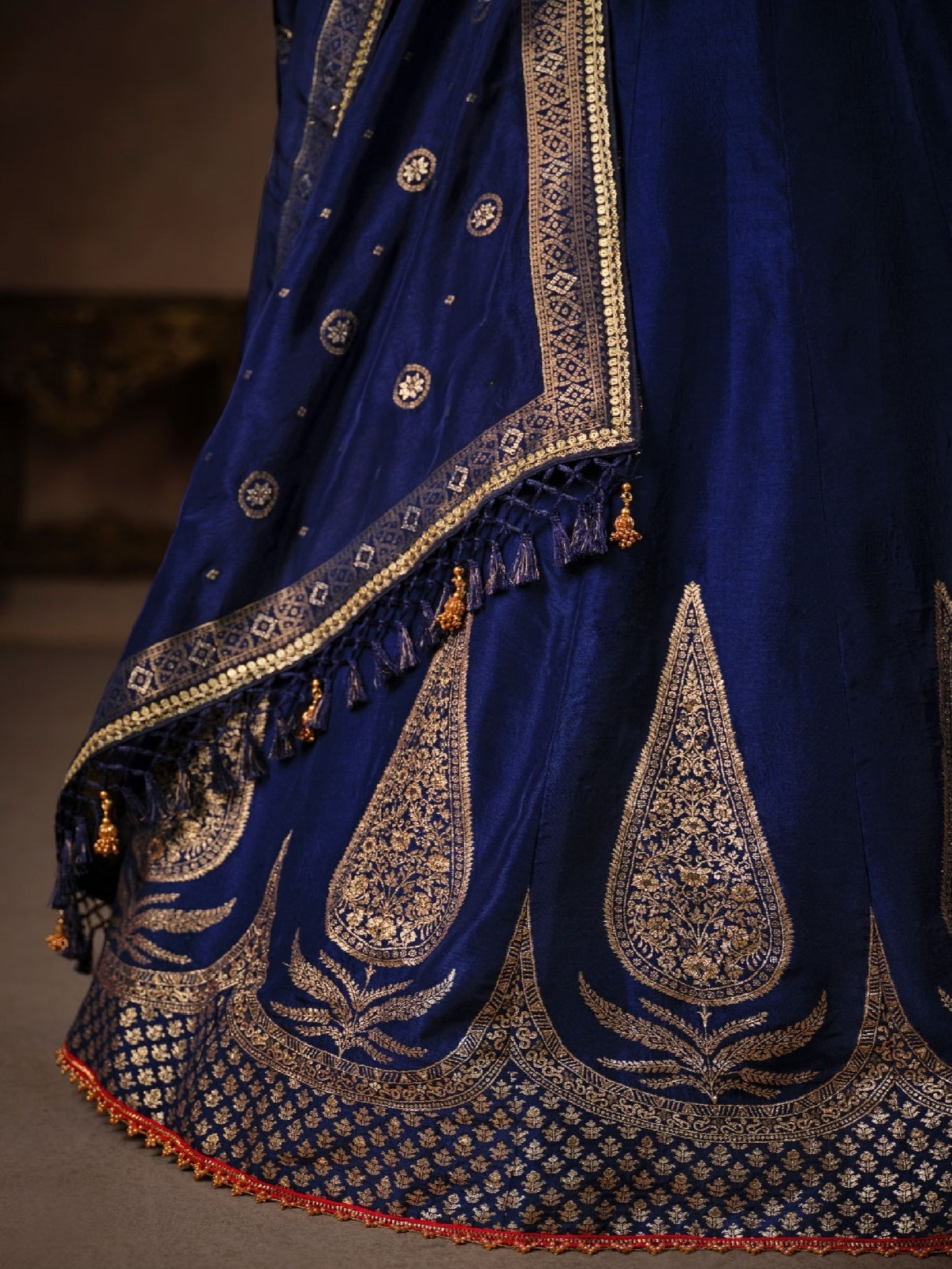Navy Blue Banarasi Lehenga Choli with Heavy Embroidery