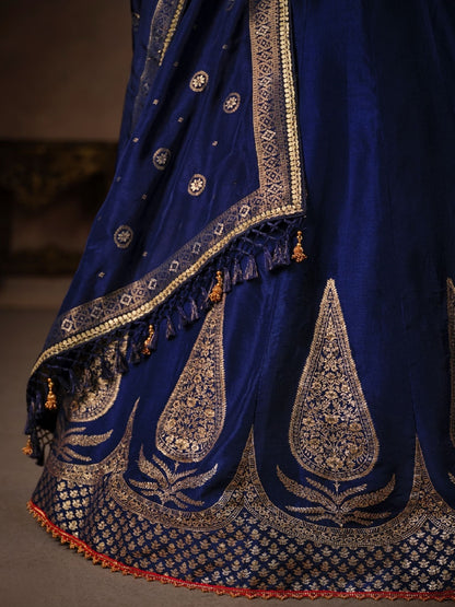 Navy Blue Banarasi Lehenga Choli with Heavy Embroidery