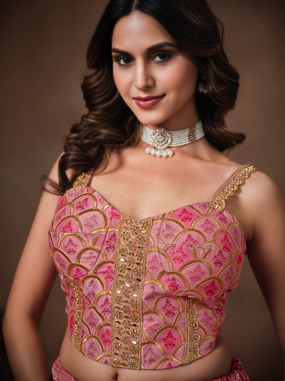 Pink Banarasi Lehenga Choli with Heavy Embroidery