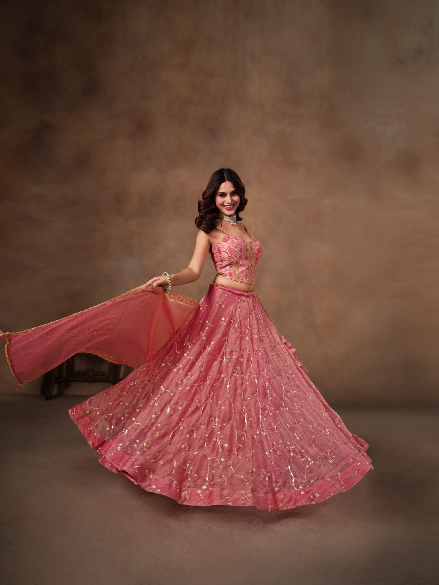 Pink Banarasi Lehenga Choli with Heavy Embroidery