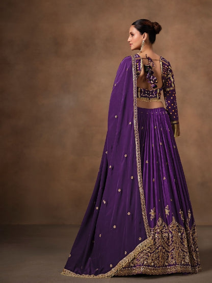 Purple Bandhej Lehenga Choli with Zari &amp; Sequins Work