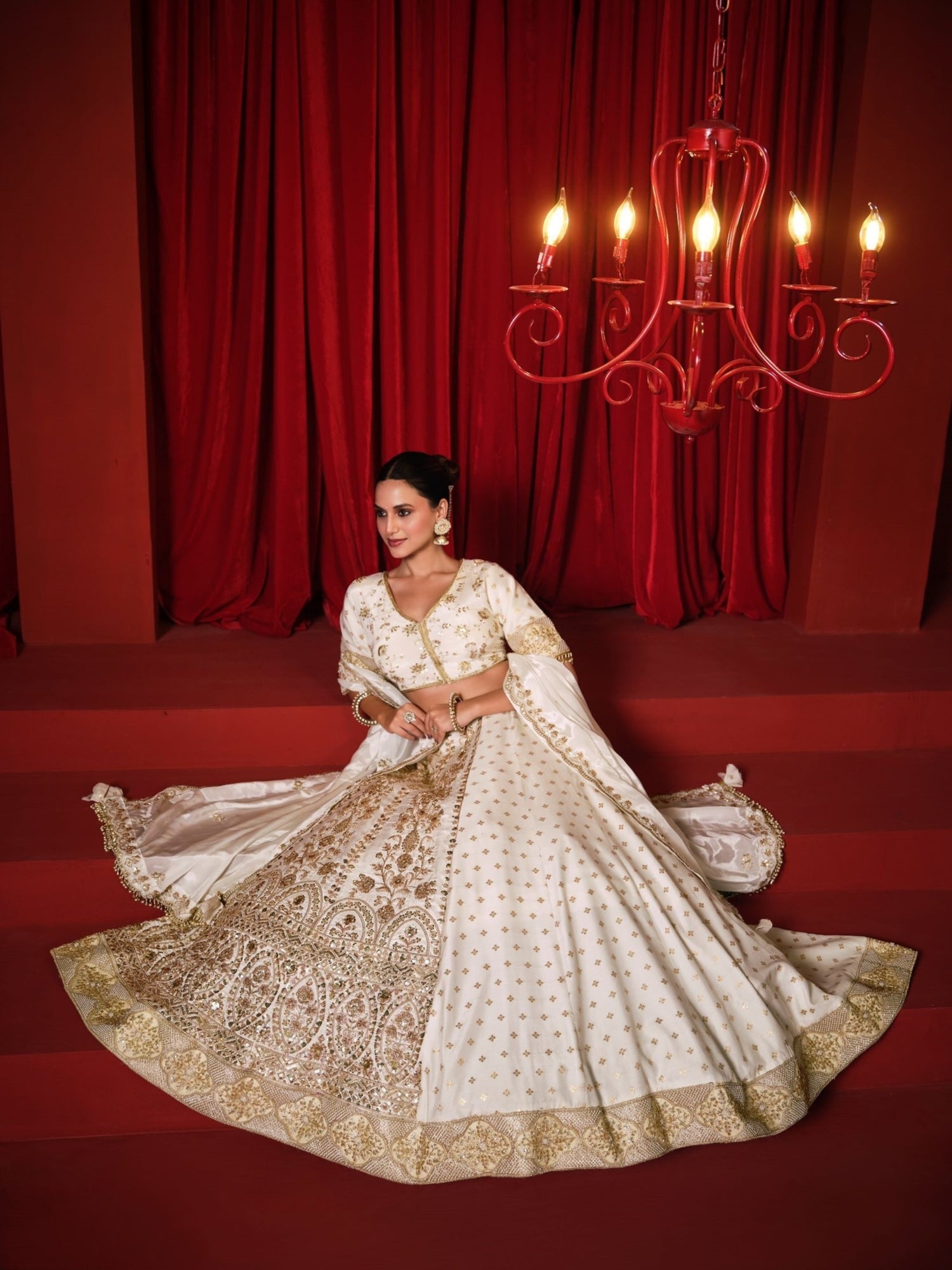 White Dola Silk Lehenga Choli with Heavy Embroidery &amp; Zari Work
