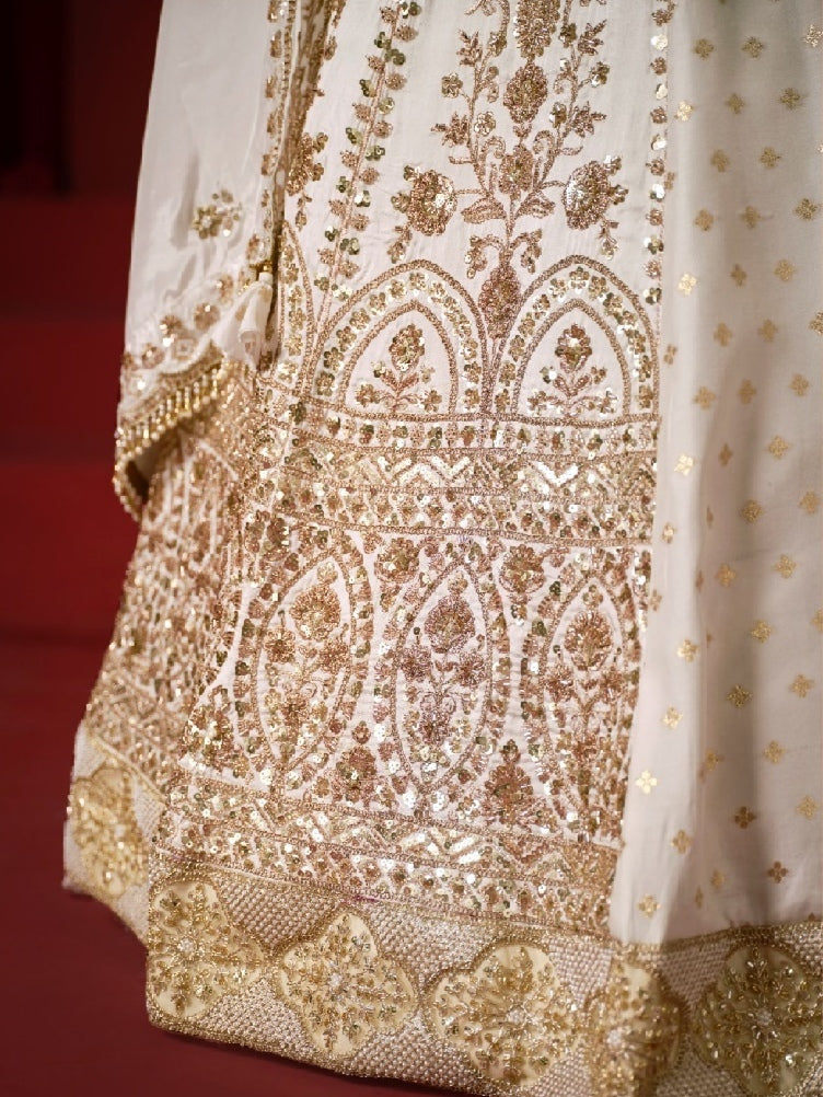 White Dola Silk Lehenga Choli with Heavy Embroidery &amp; Zari Work