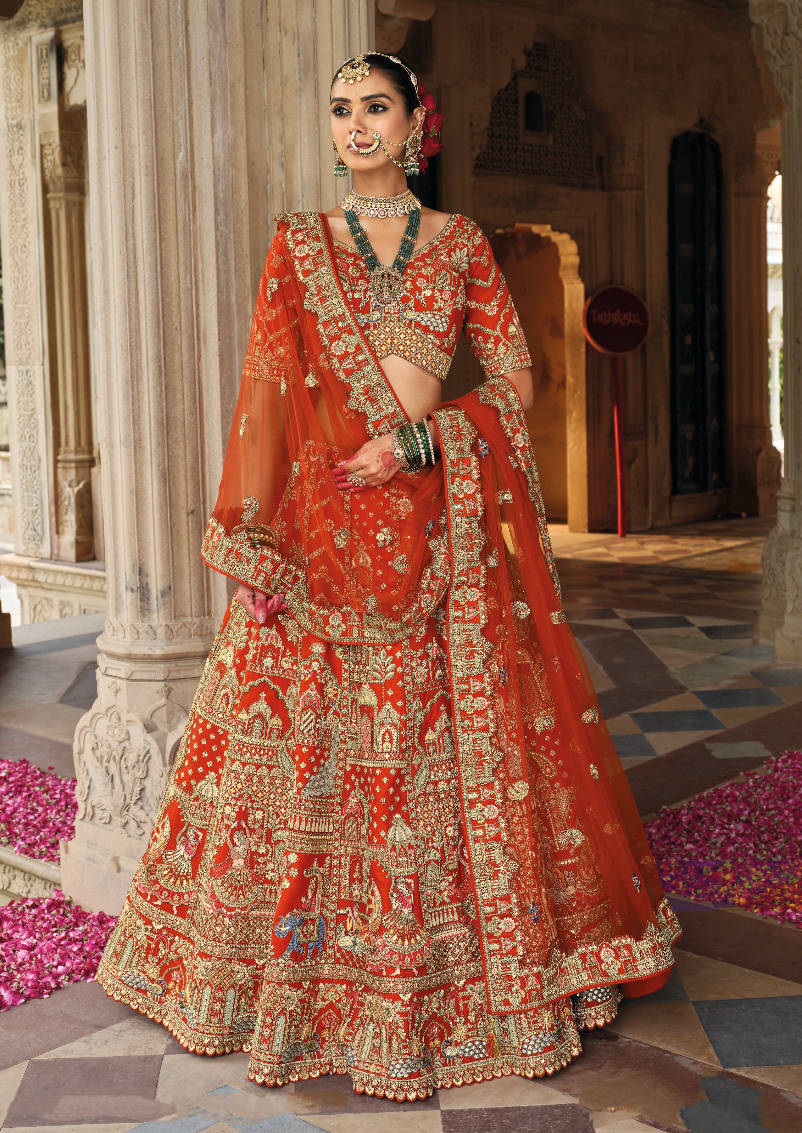 Royal Red Silk Bridal Lehenga Choli with Khatli Embroidery