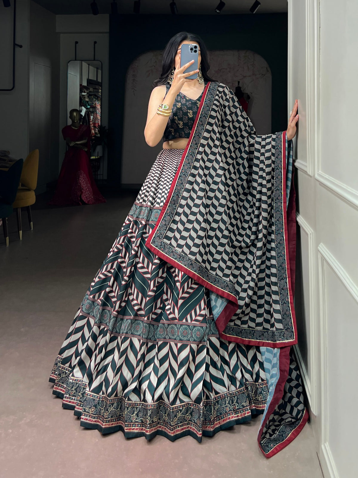 Black Pure Satin Silk Gotta Patti Lace Work Chaniya Choli