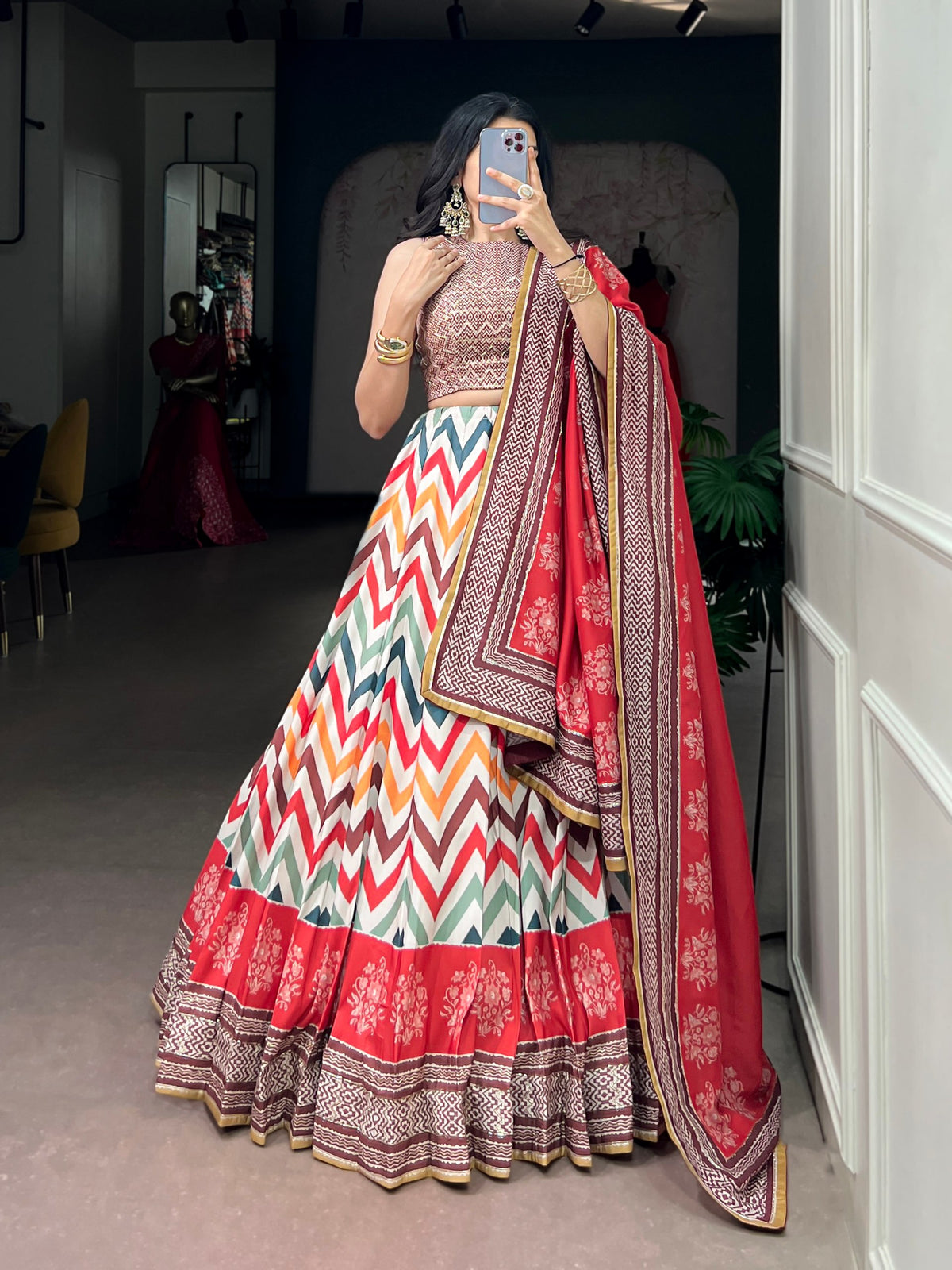 Multi Pure Satin Silk Gotta Patti Lace Work Chaniya Choli