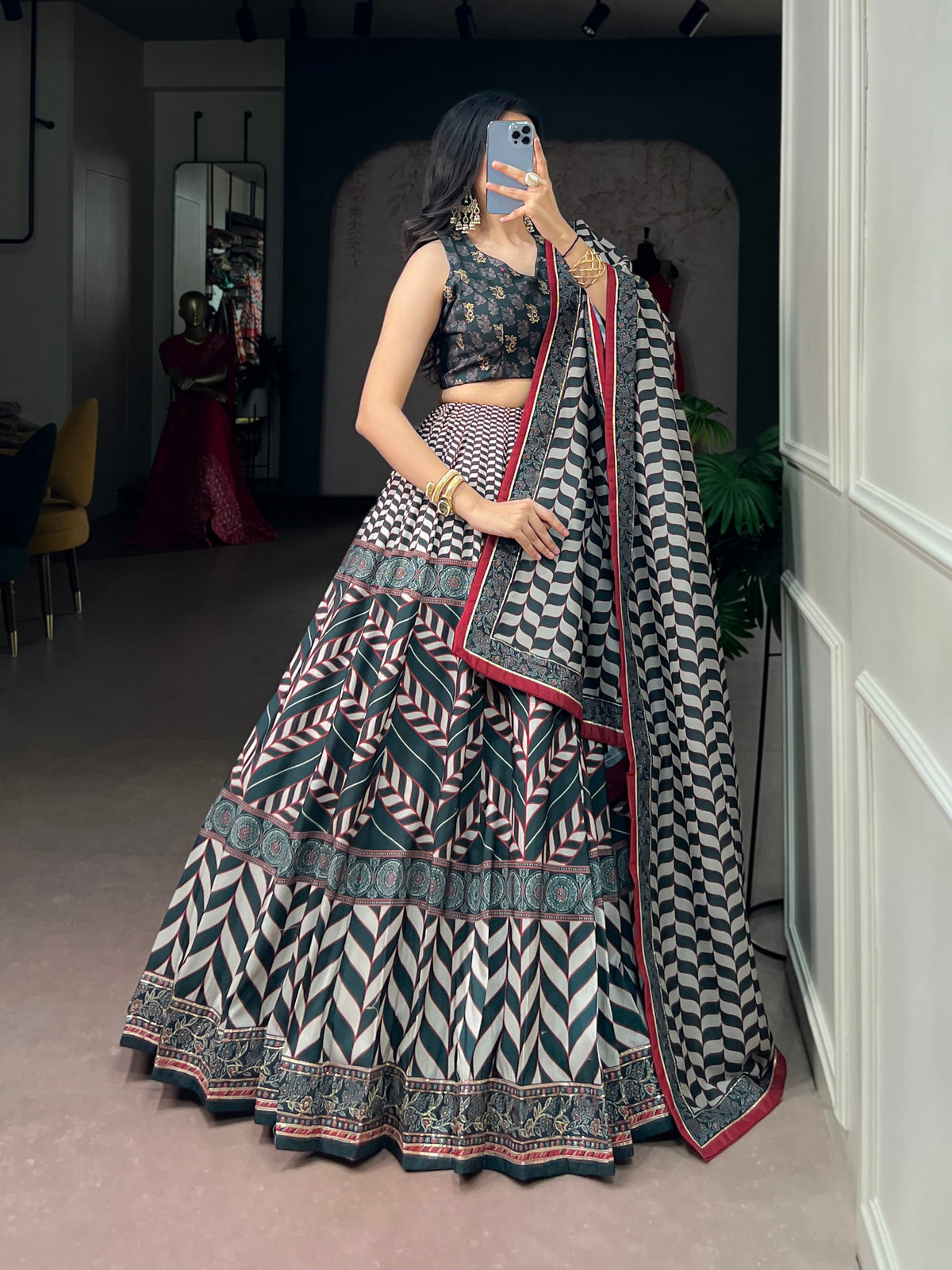 Black Pure Satin Silk Gotta Patti Lace Work Chaniya Choli