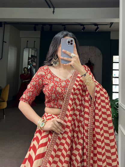 Rust Pure Satin Silk Gotta Patti Lace Work Chaniya Choli