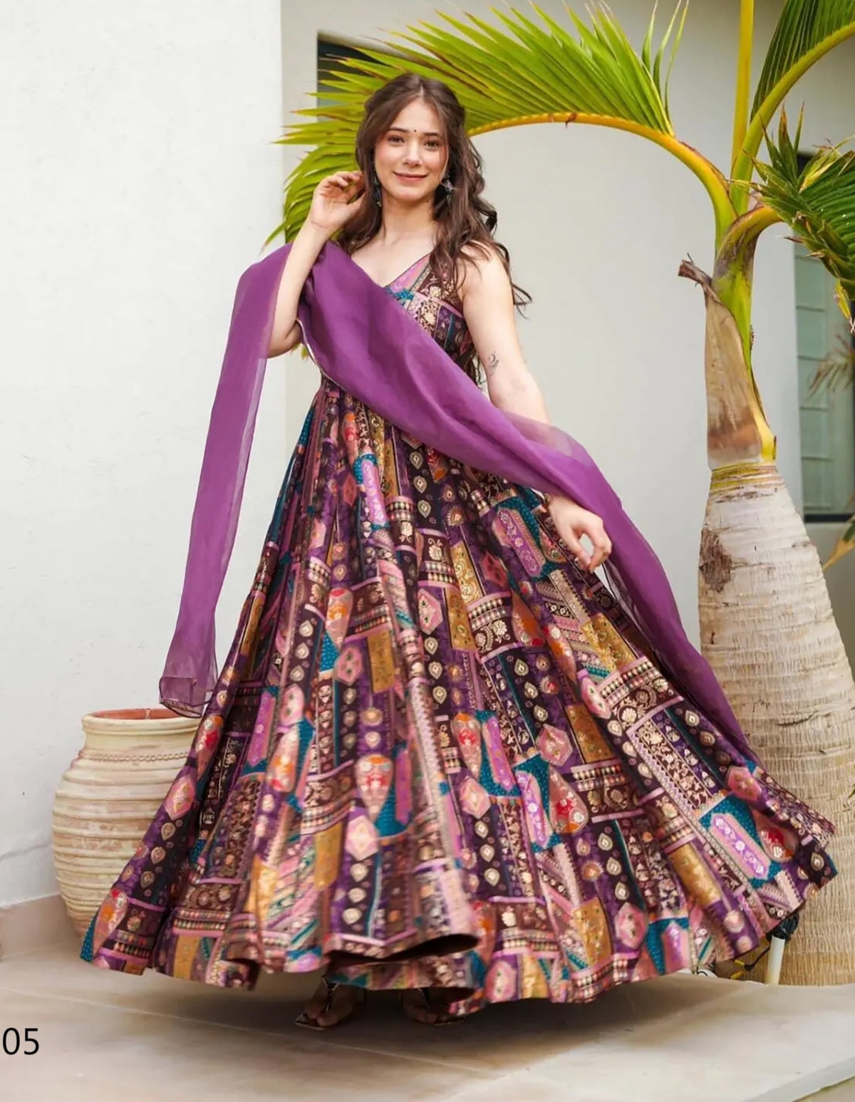 Purple Pure Heavy Soft Silk Digital Printed Anarkali Gown