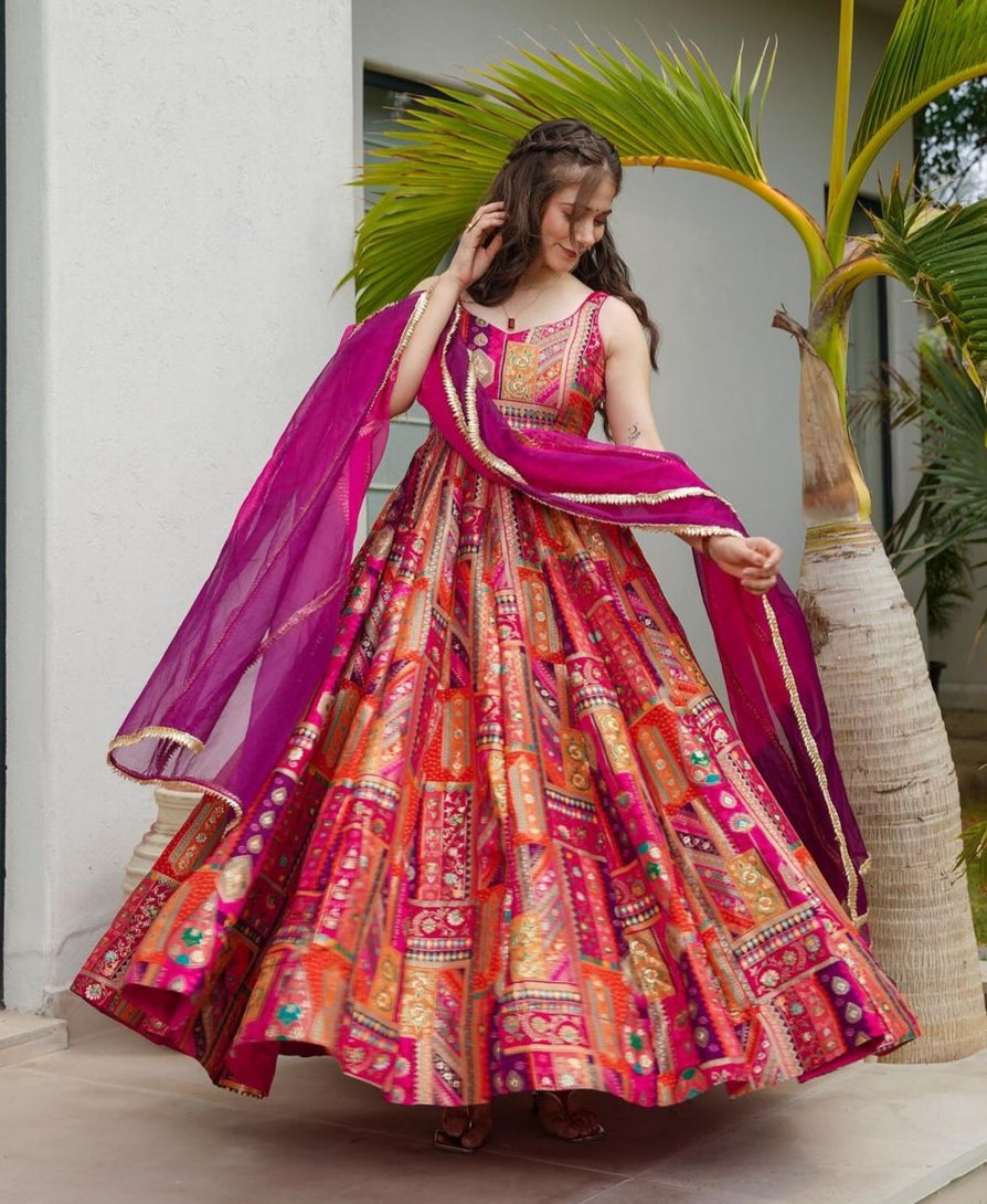 Pink Pure Heavy Soft Silk Digital Printed Anarkali Gown