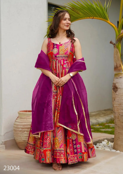 Pink Pure Heavy Soft Silk Digital Printed Anarkali Gown