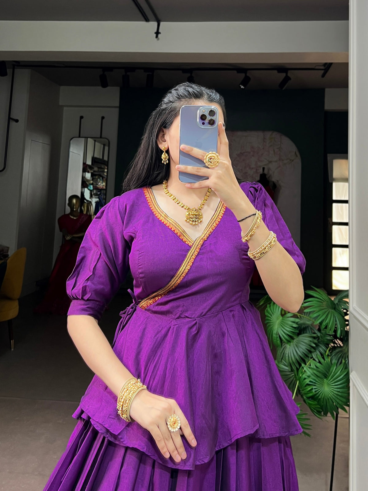 Purple Pure Narayan Pet Cotton Paired South Indian Lehenga Choli