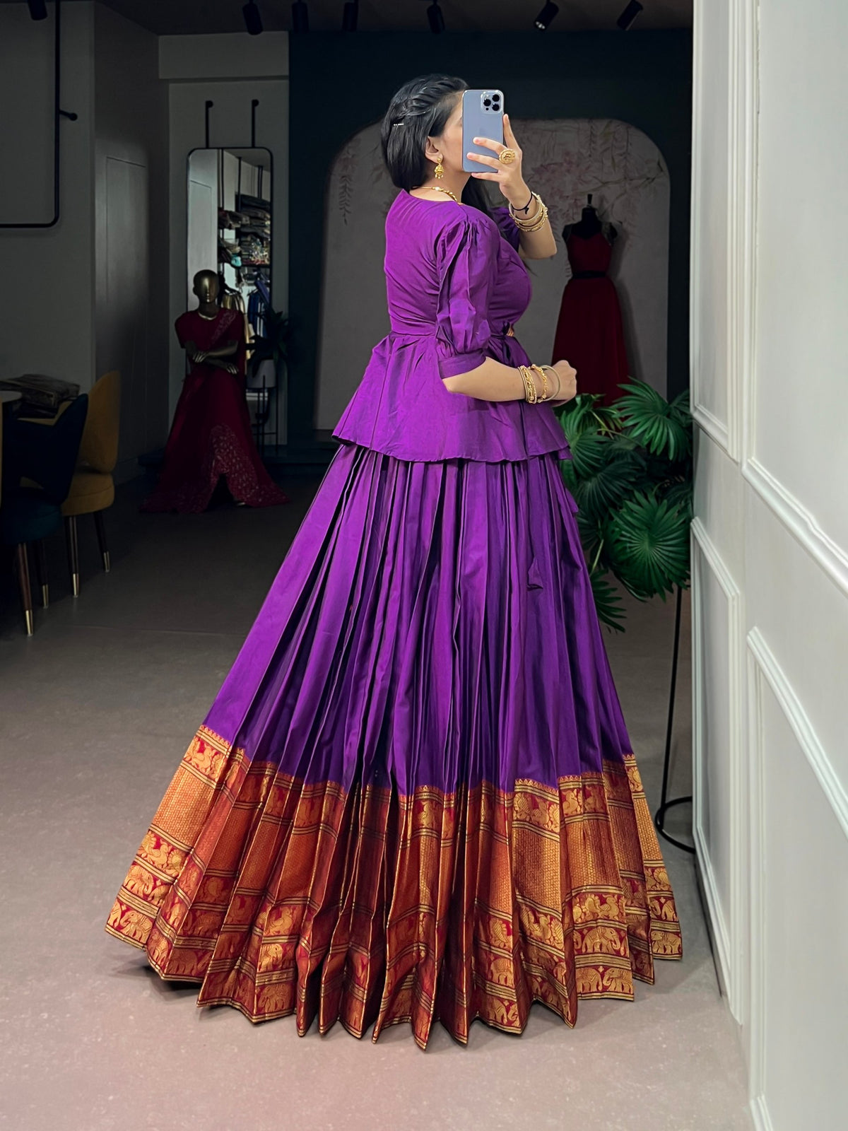 Purple Pure Narayan Pet Cotton Paired South Indian Lehenga Choli