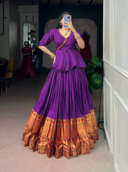 Purple Pure Narayan Pet Cotton Paired South Indian Lehenga Choli