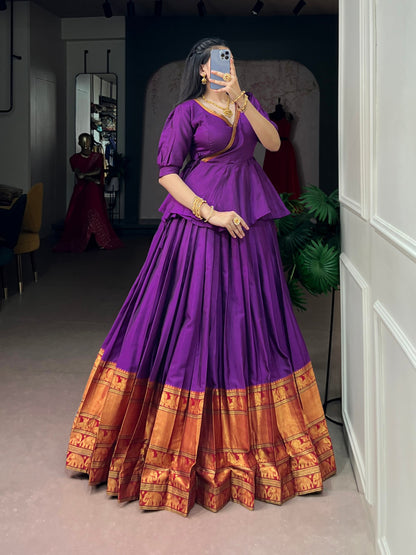 Purple Pure Narayan Pet Cotton Paired South Indian Lehenga Choli