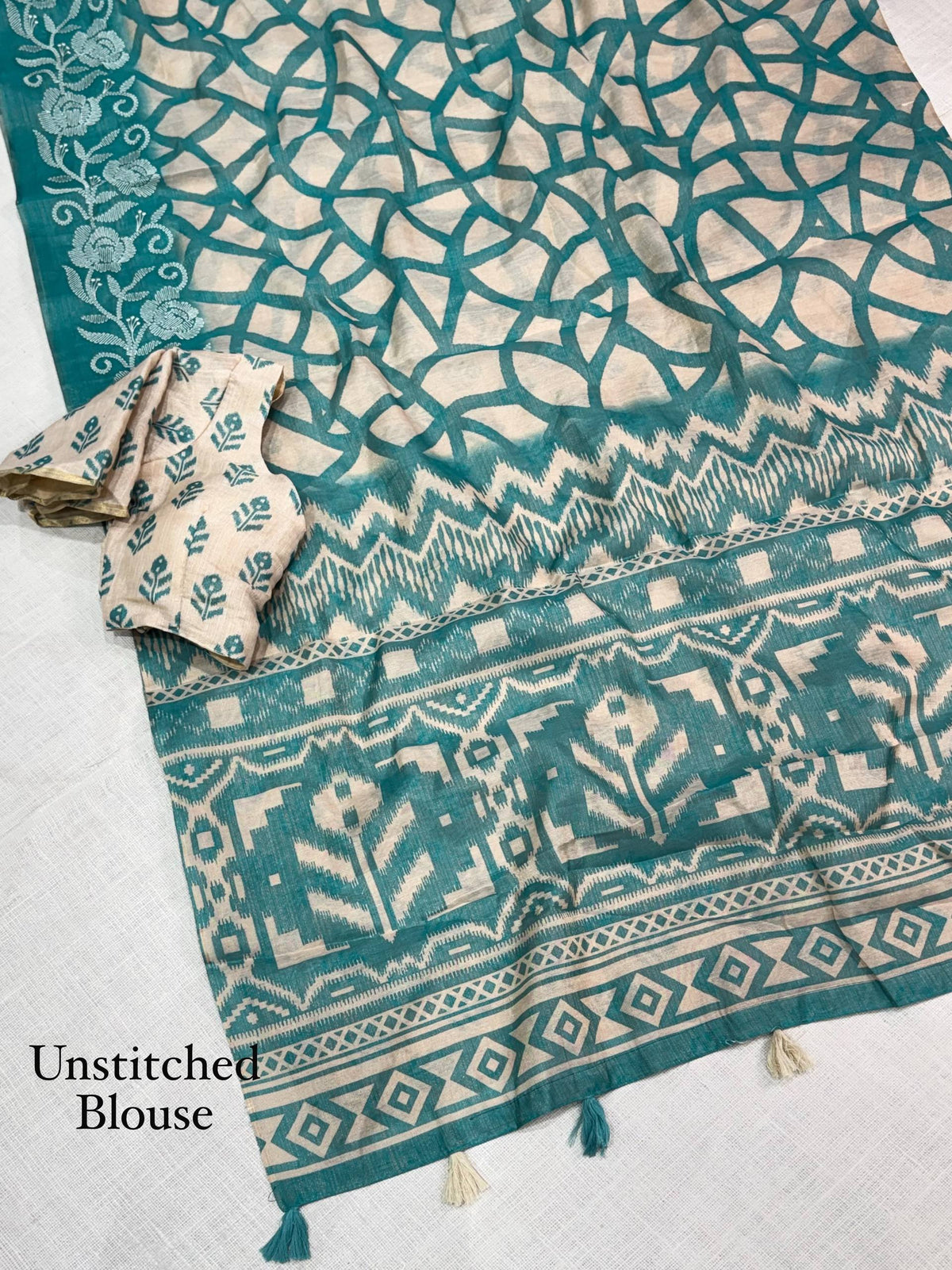 Turquoise Pure Soft Erode Silk Thread Embroidered Work Saree